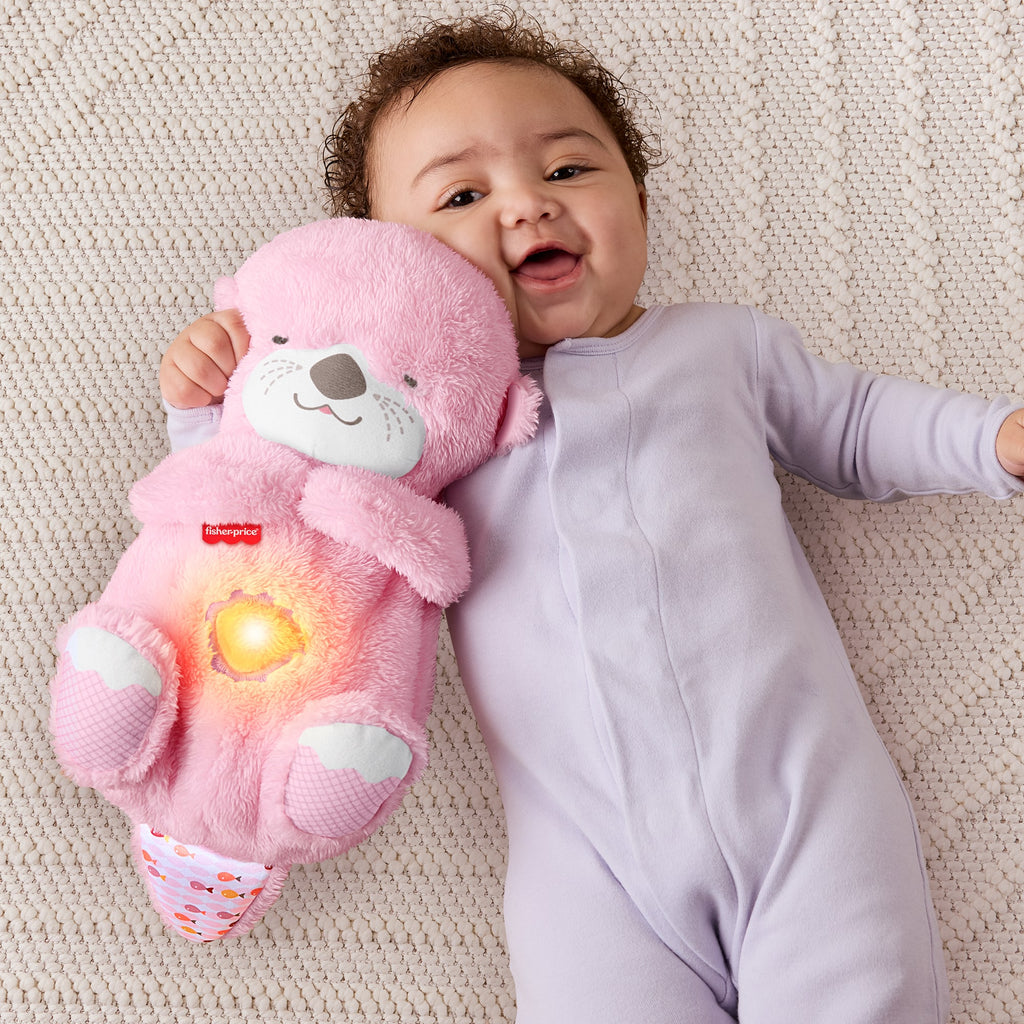 Uyku Arkadaşı Su Samuru, nefes alıp verir gibi hareket eden pembe peluş bebek oyuncağı ve ses makinesi