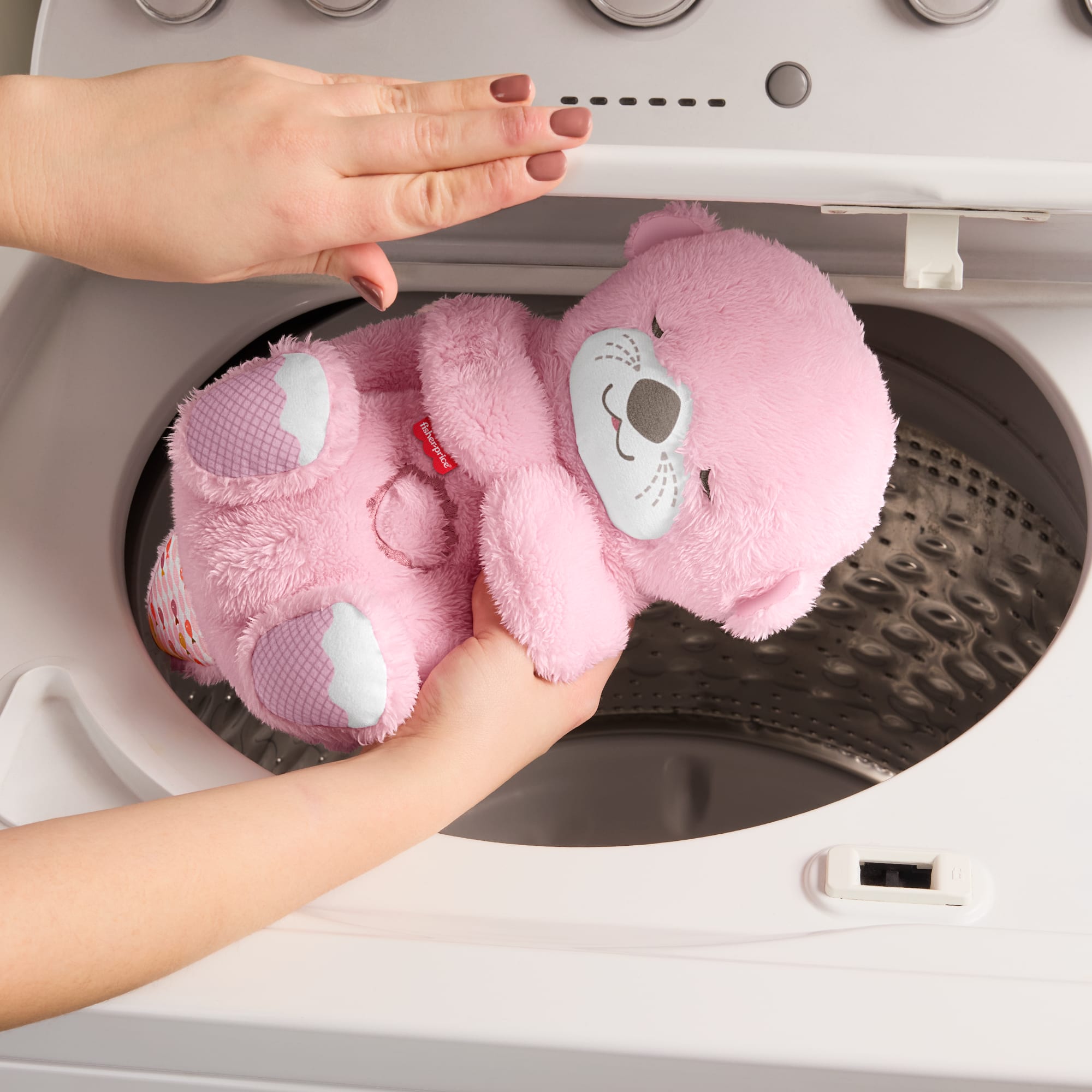 Uyku Arkadaşı Su Samuru, nefes alıp verir gibi hareket eden pembe peluş bebek oyuncağı ve ses makinesi