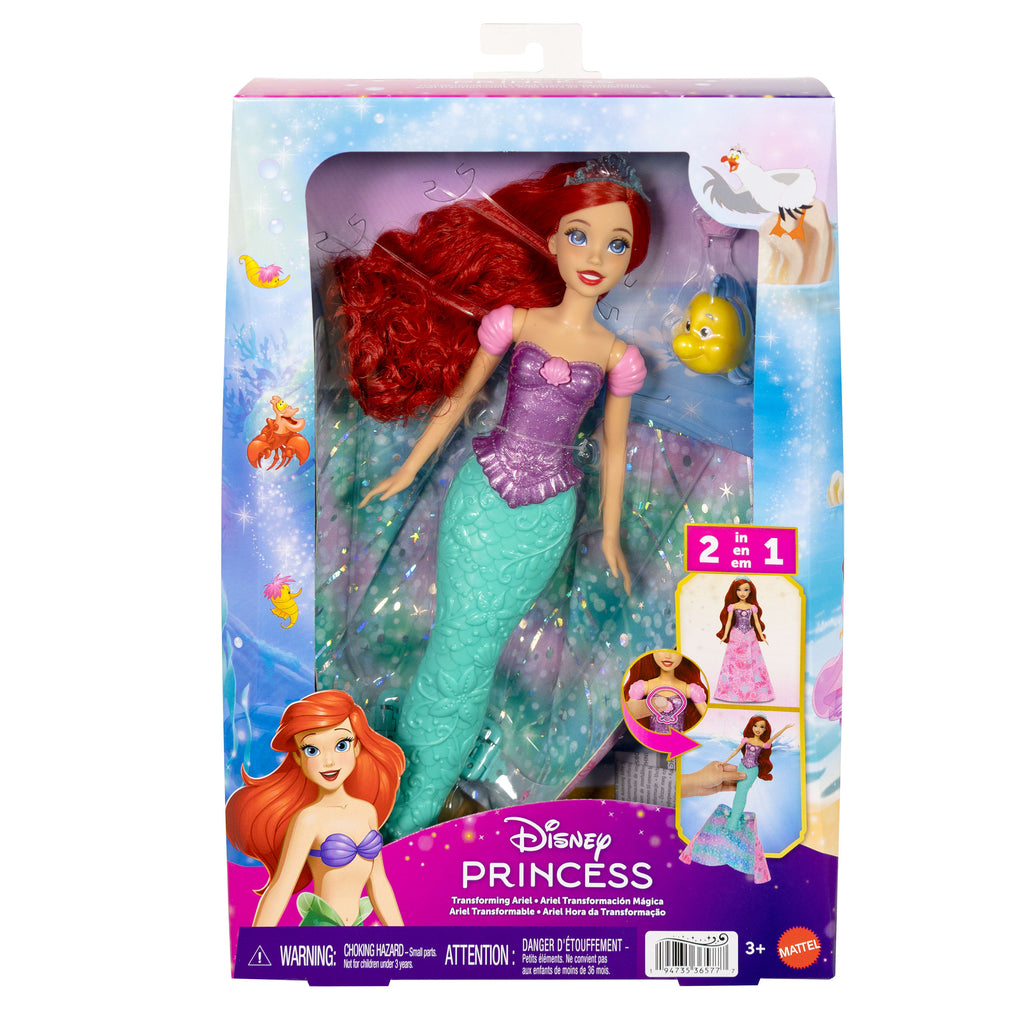 İnsandan deniz kızına dönüşen Disney Prensesi Ariel bebek, Flounder figürü ve 2 aksesuar