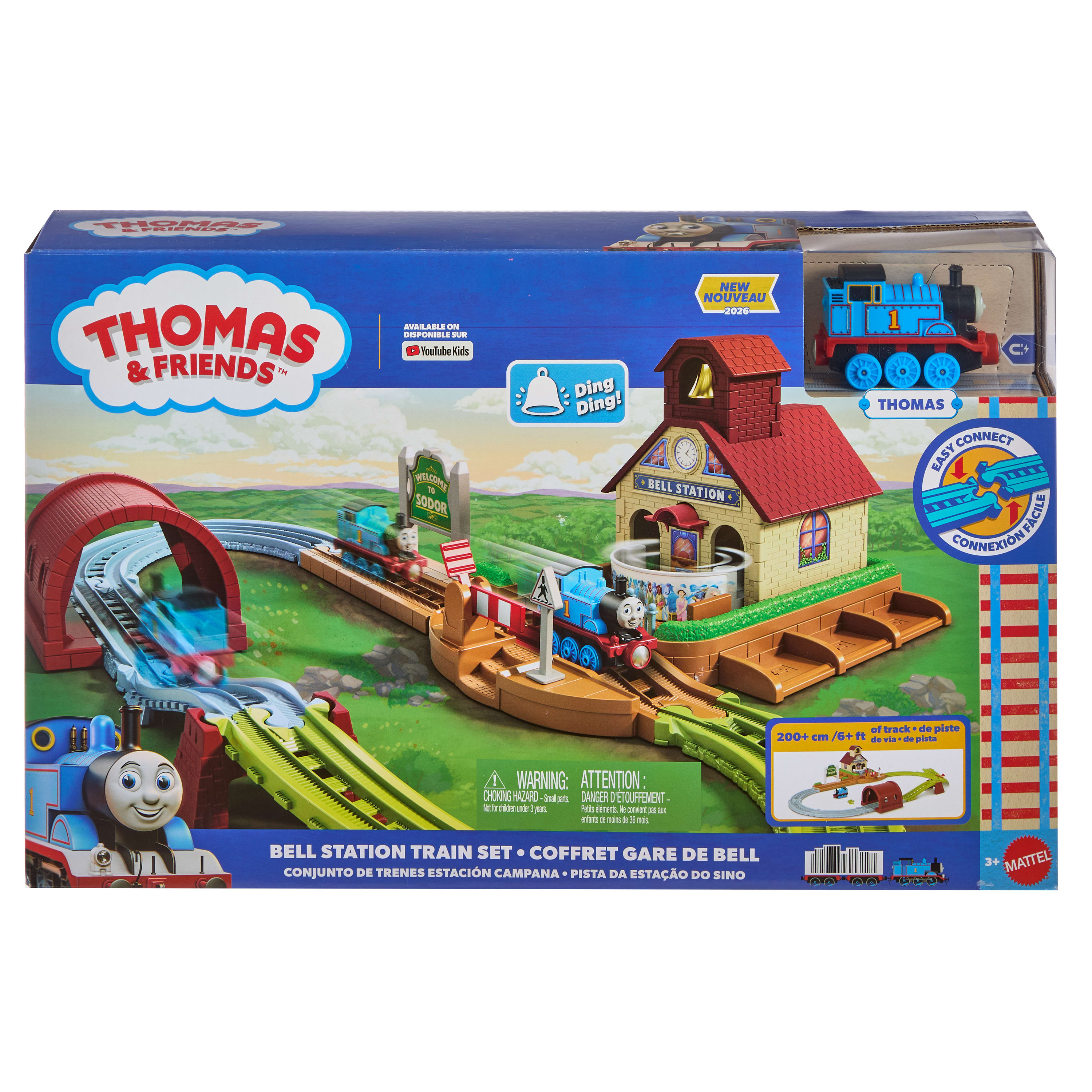Tekerlekli Thomas lokomotifi ve ray ile Fisher-Price Thomas ve Arkadaşları Çan İstasyonu tren seti