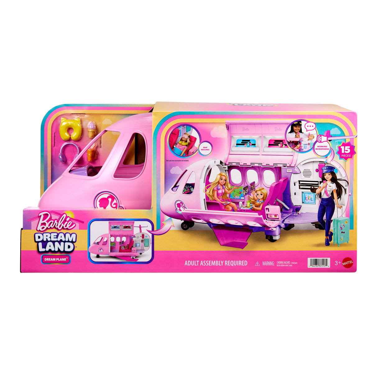 BARBIE Rüyalar Ülkesi Barbie'nin Rüya Uçağı, çalışan mikrofon ve 14 aksesuar