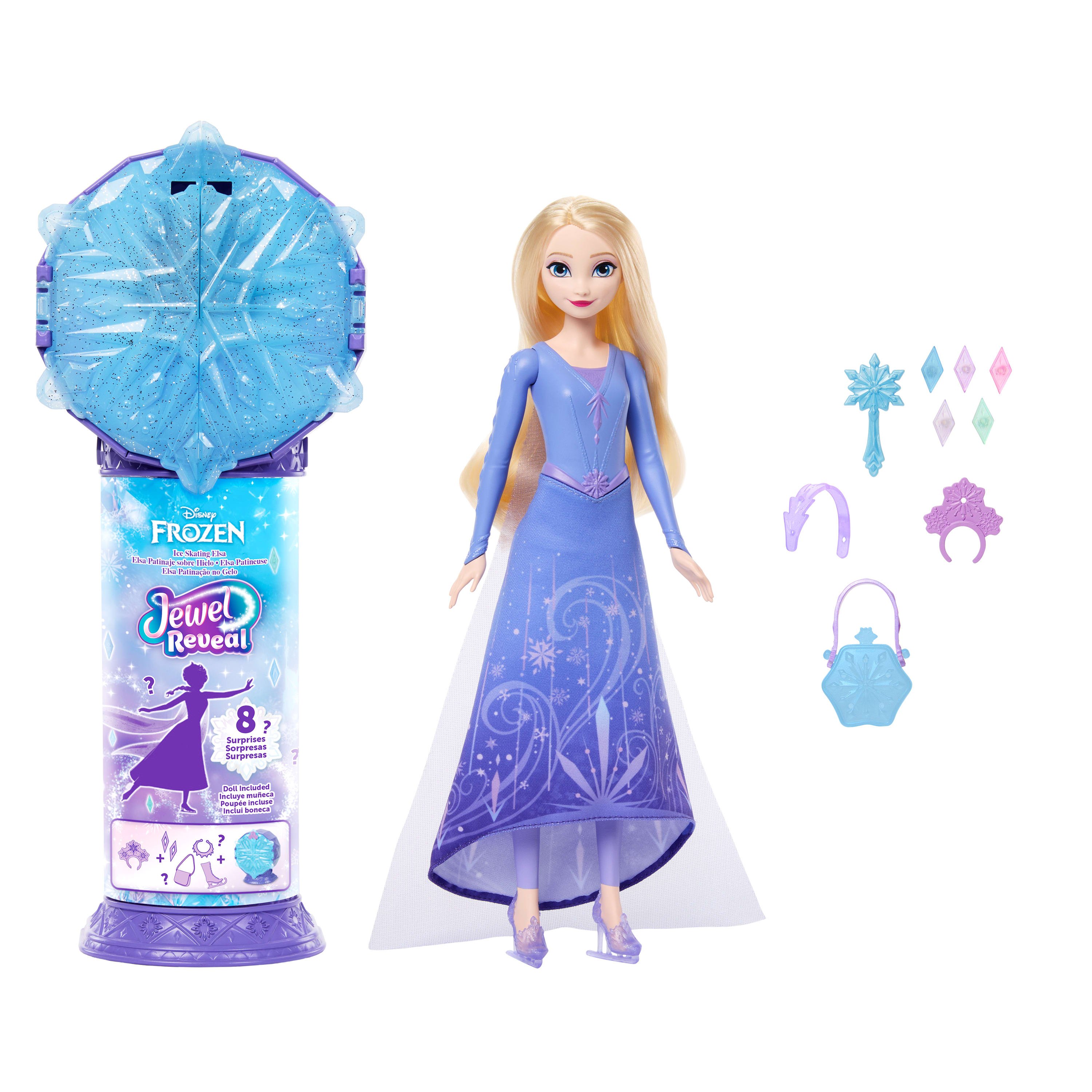 Disney Karlar Ülkesi Sürpriz Takılar Buz Patencisi Elsa bebek ve değerli taş kutusu dahil 8 sürpriz aksesuar