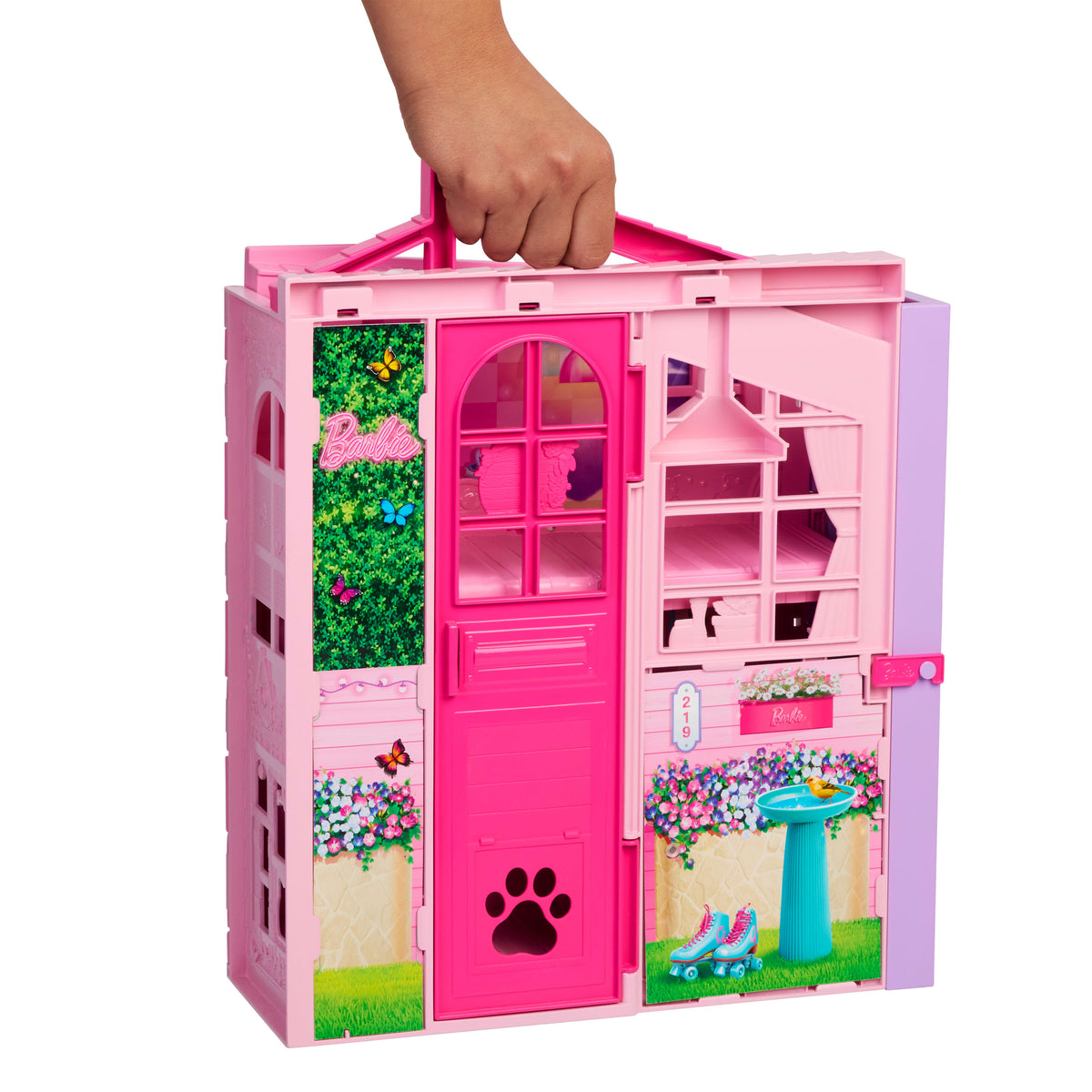 Barbie Hafta Sonu Tatili Evi, oyuncak bebek evi, bebek, 10 aksesuar, 4 oyun alanı ve yavru kedi