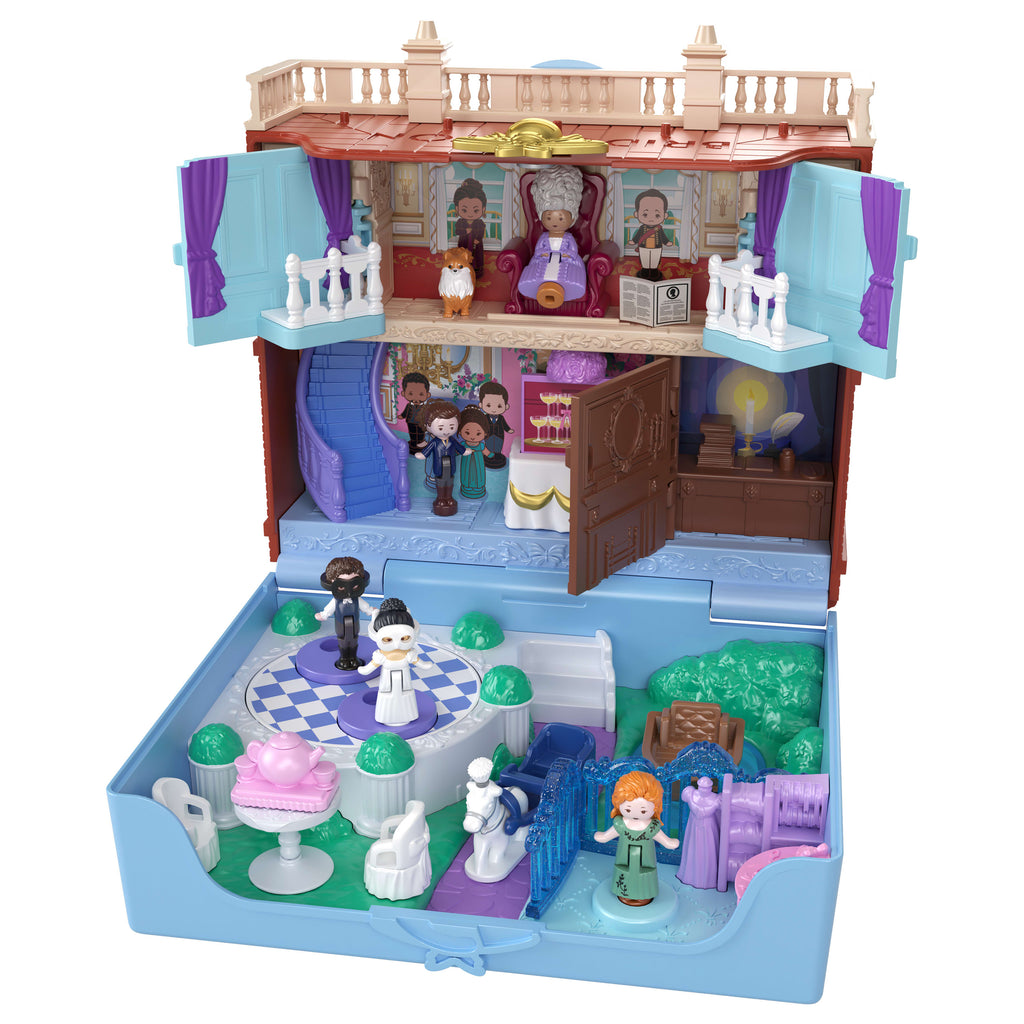 Polly Pocket mini bebekleri ve oyun seti, 7 aksesuar ve filmden ikonik mekanlarla koleksiyona uygun Bridgerton mini oyun seti