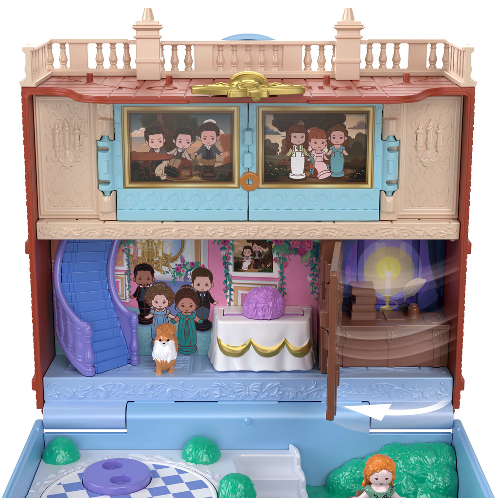 Polly Pocket mini bebekleri ve oyun seti, 7 aksesuar ve filmden ikonik mekanlarla koleksiyona uygun Bridgerton mini oyun seti