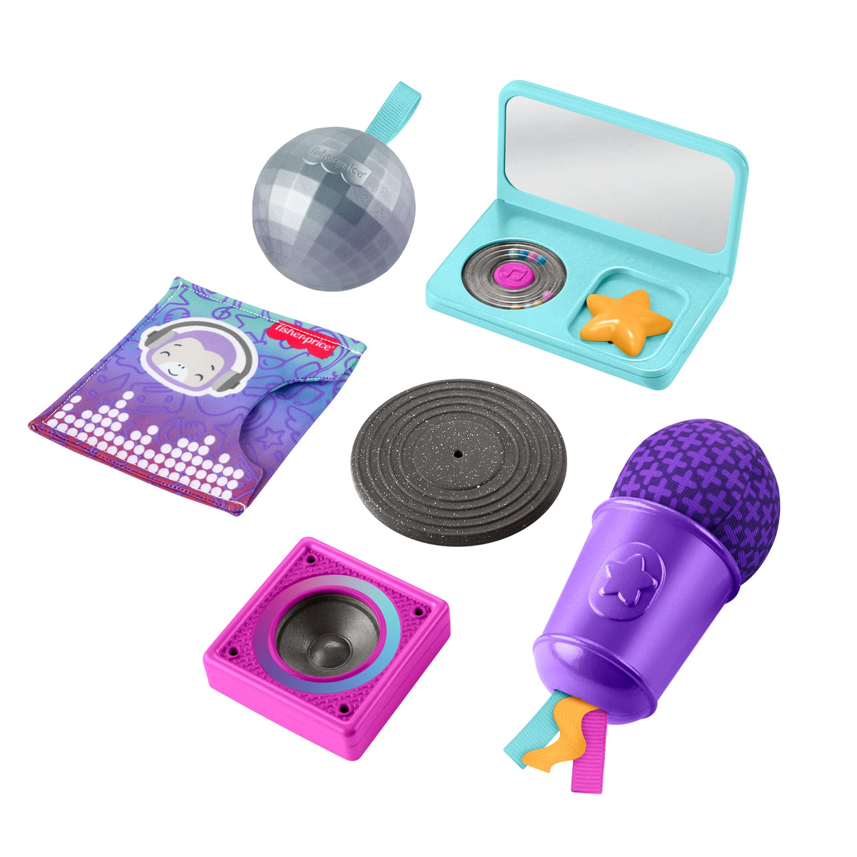 Fisher-Price Keyifli Aktiviteler DJ hediye seti, yenidoğanların duyusal gelişimine yardımcı olan 6 oyuncak