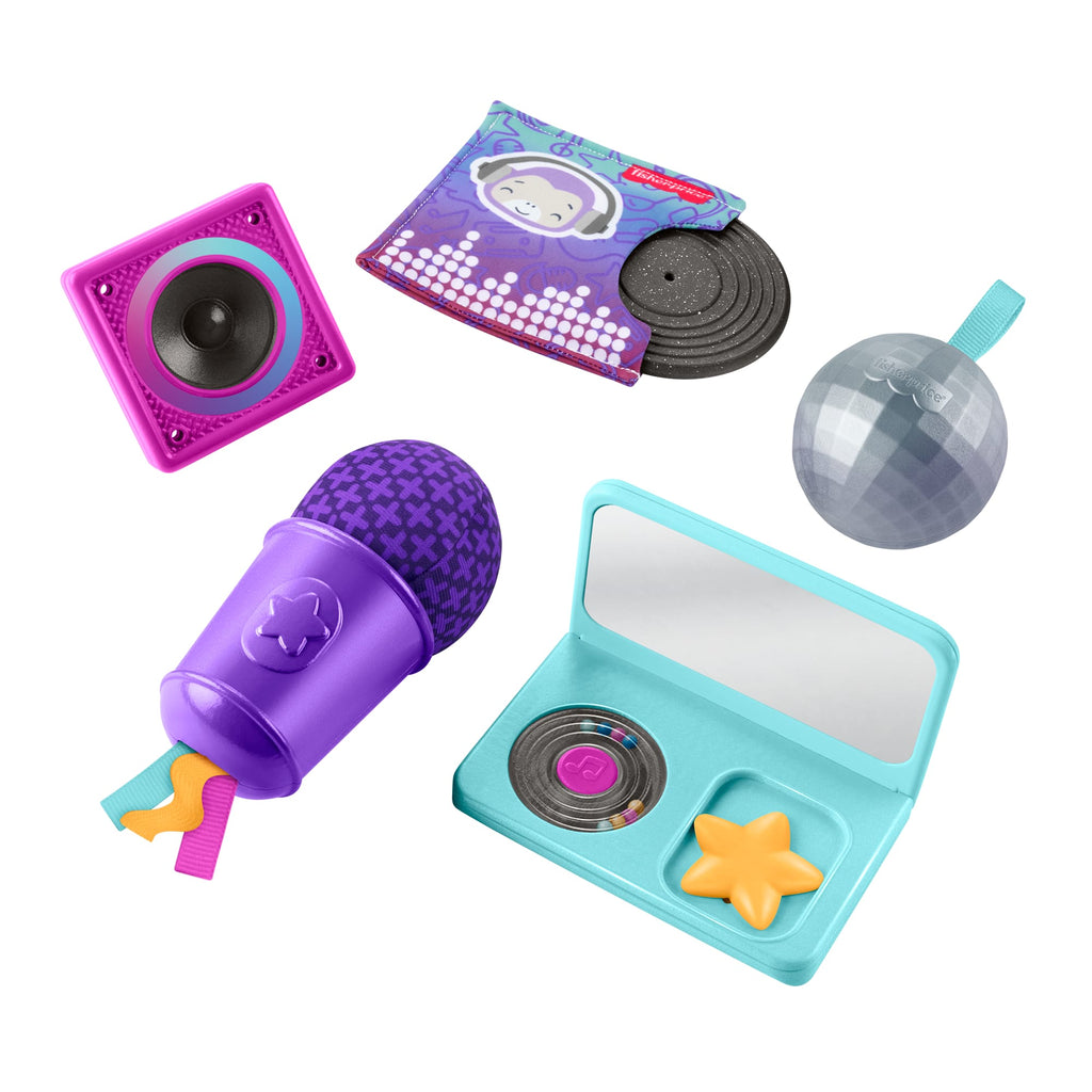 Fisher-Price Keyifli Aktiviteler DJ hediye seti, yenidoğanların duyusal gelişimine yardımcı olan 6 oyuncak