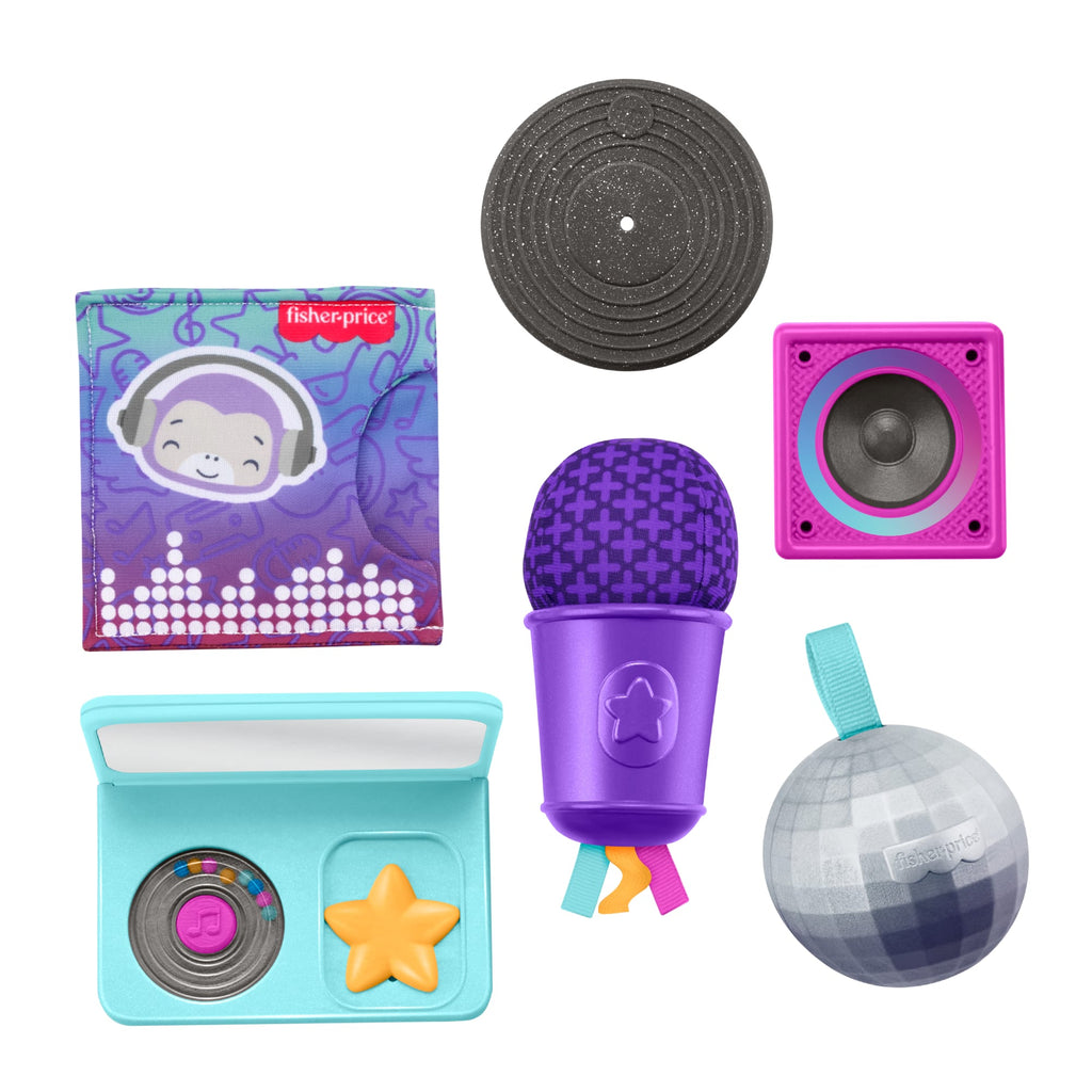 Fisher-Price Keyifli Aktiviteler DJ hediye seti, yenidoğanların duyusal gelişimine yardımcı olan 6 oyuncak