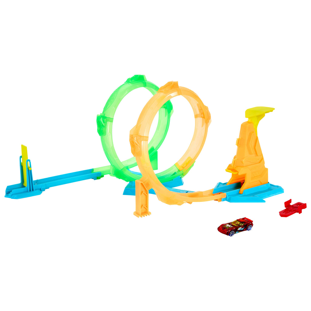 Hot Wheels Neon Yarışçılar Çift Çemberde Hız Pist Seti - 1:64 Ölçekli Oyuncak Araba Dahil