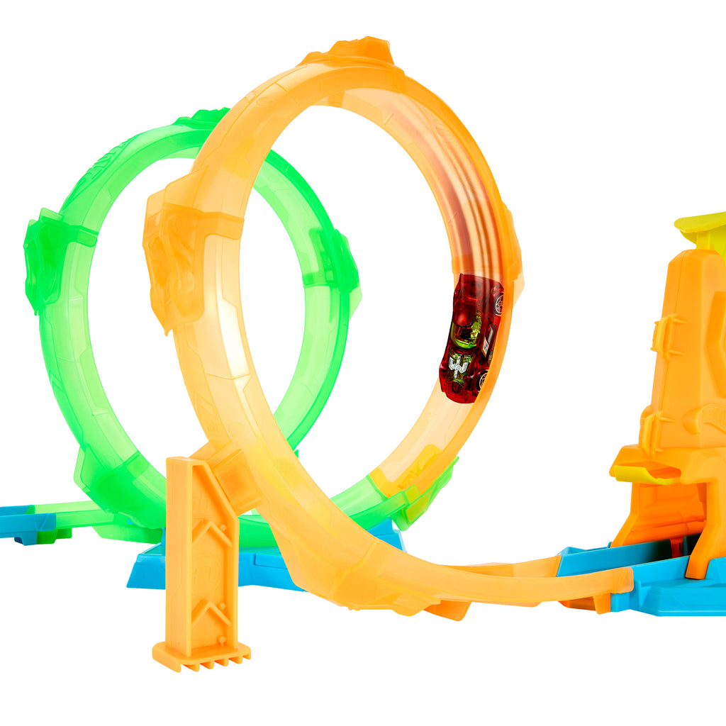 Hot Wheels Neon Yarışçılar Çift Çemberde Hız Pist Seti - 1:64 Ölçekli Oyuncak Araba Dahil