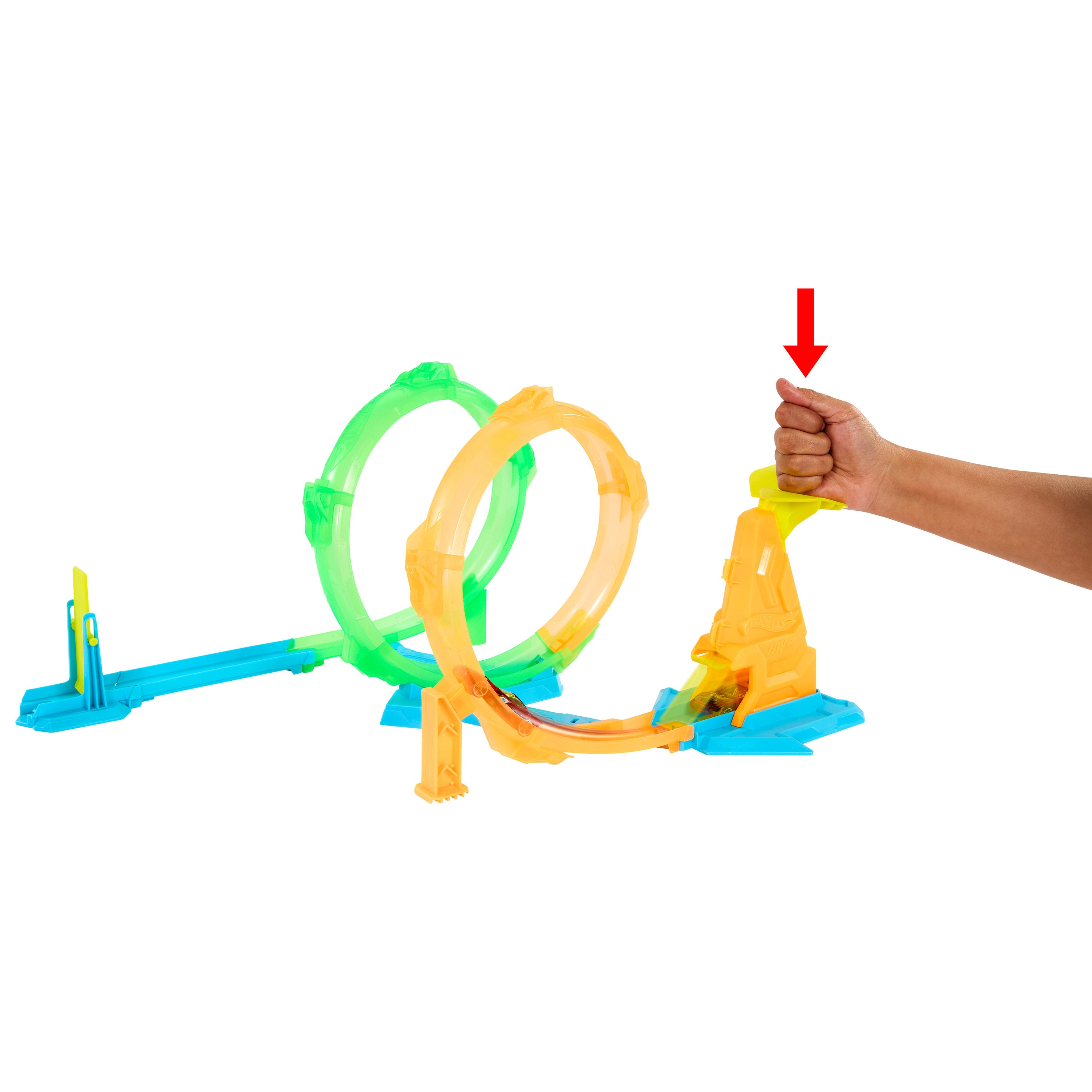 Hot Wheels Neon Yarışçılar Çift Çemberde Hız Pist Seti - 1:64 Ölçekli Oyuncak Araba Dahil