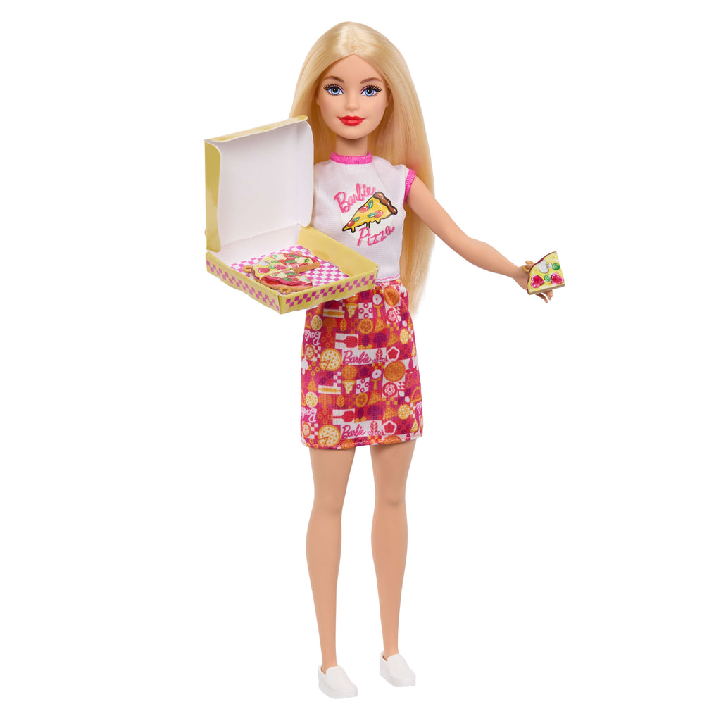 Barbie Pizza Dükkanı oyun seti, sarışın bebek, pizza yapma istasyonu, 25 aksesuar