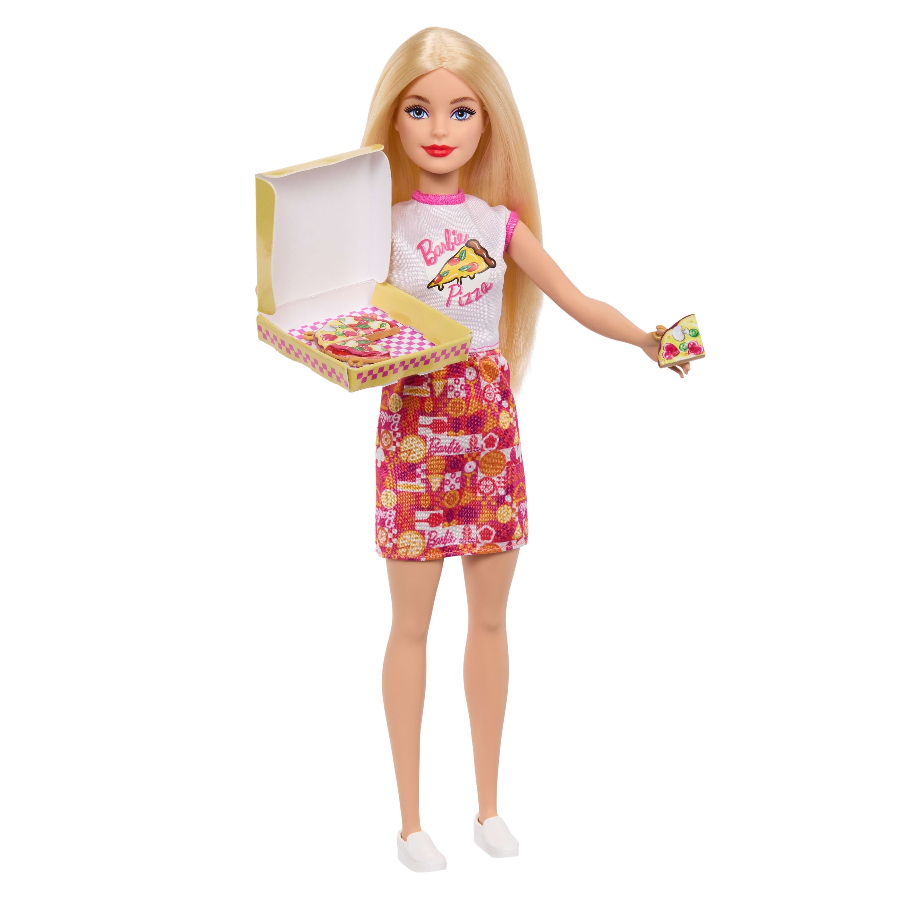Barbie Pizza Dükkanı oyun seti, sarışın bebek, pizza yapma istasyonu, 25 aksesuar