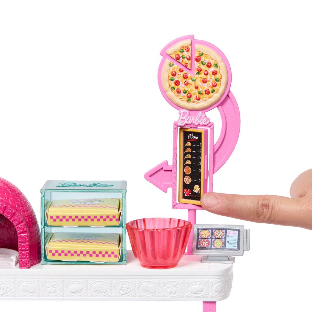 Barbie Pizza Dükkanı oyun seti, sarışın bebek, pizza yapma istasyonu, 25 aksesuar
