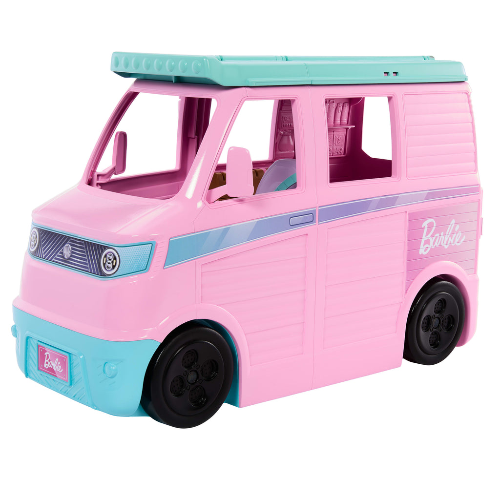 Barbie Rüyalar Ülkesi Yol Macerası Karavan, 4 oyun alanı, 20 aksesuar, marshmallow ve köpek figürü