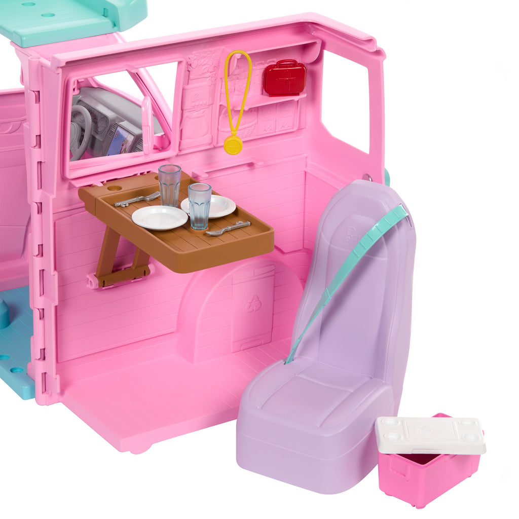 Barbie Rüyalar Ülkesi Yol Macerası Karavan, 4 oyun alanı, 20 aksesuar, marshmallow ve köpek figürü