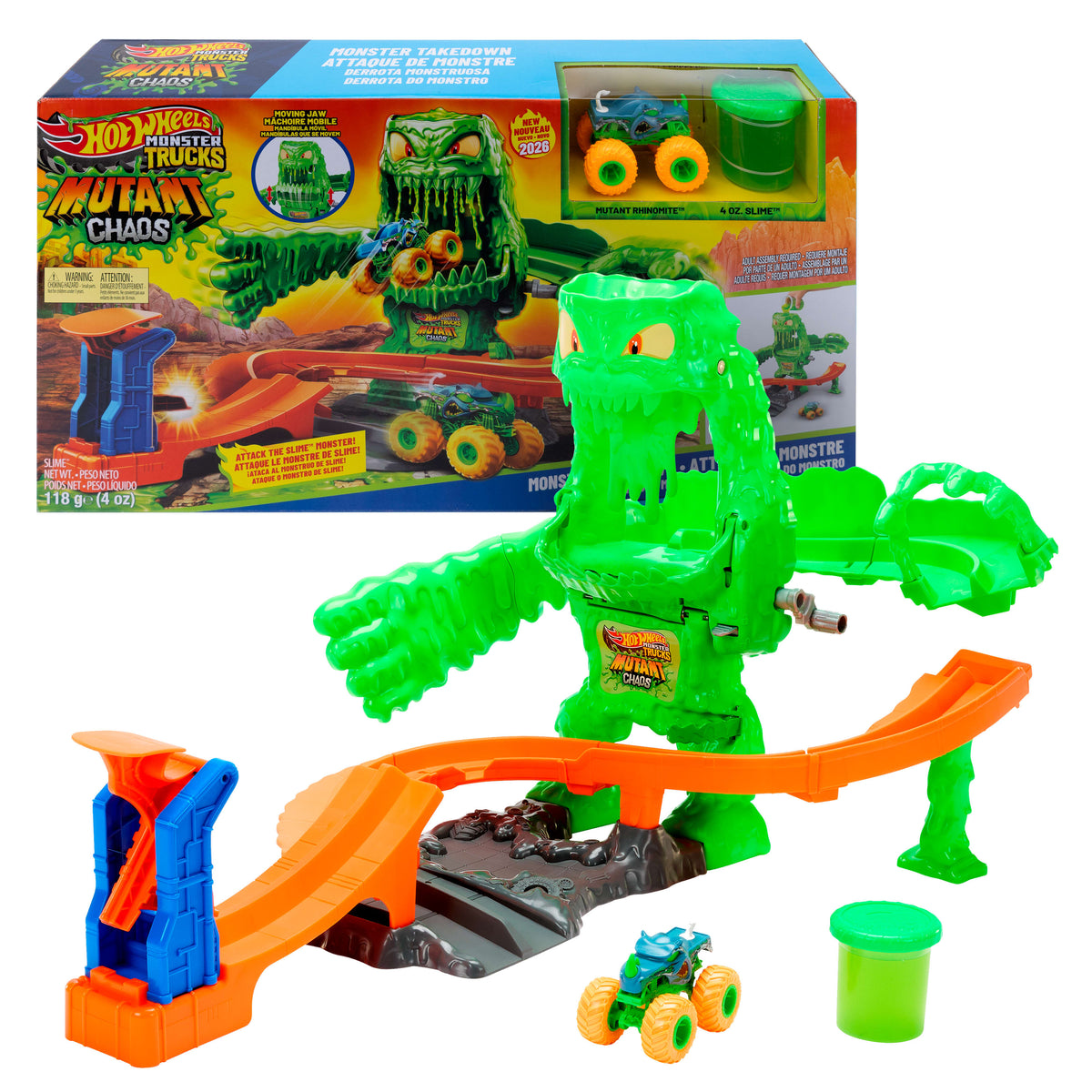 Hot Wheels Monster Trucks Mutant Canavarla Mücadele oyun seti, oyuncak kamyon ve Slime™
