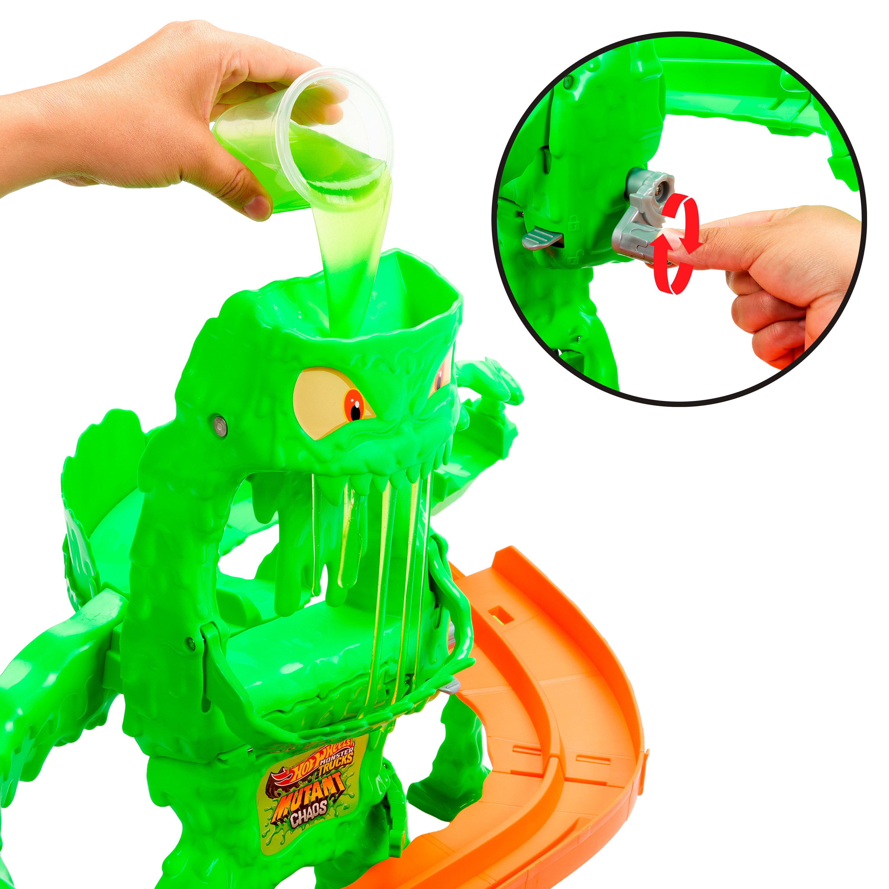 Hot Wheels Monster Trucks Mutant Canavarla Mücadele oyun seti, oyuncak kamyon ve Slime™