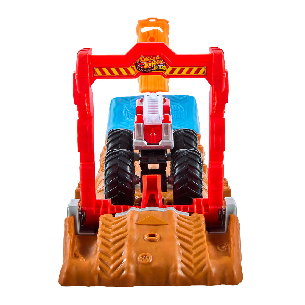 2 oyuncak kamyon ve 2 ezilmiş araba ile 121 cm'lik Hot Wheels Monster Trucks Çift Arazili Yarış Pisti