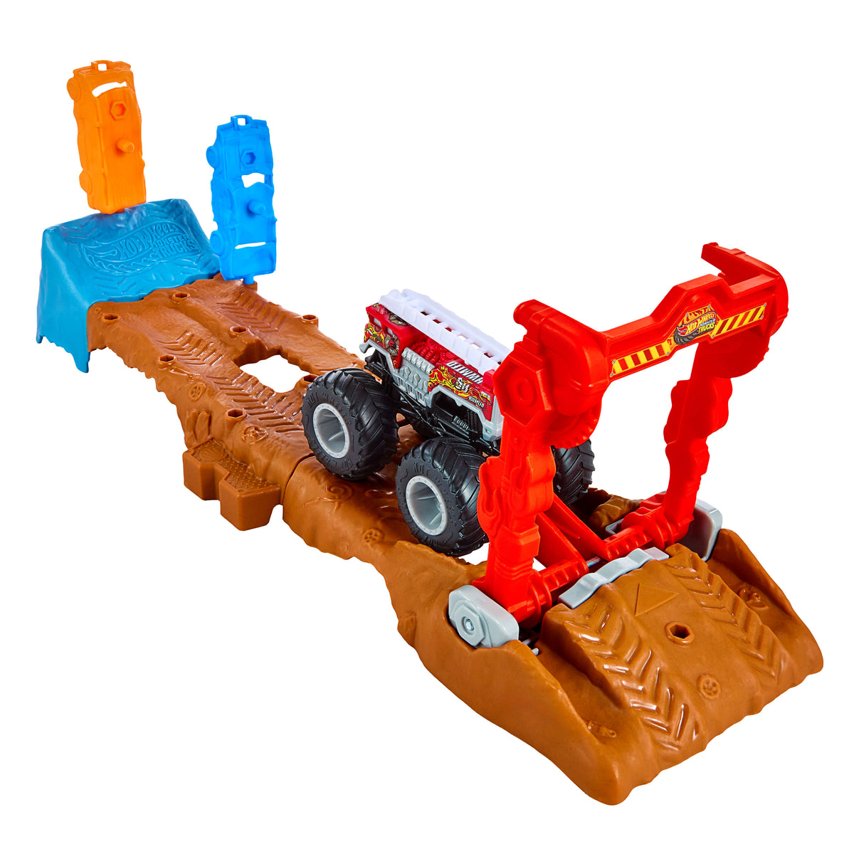 2 oyuncak kamyon ve 2 ezilmiş araba ile 121 cm'lik Hot Wheels Monster Trucks Çift Arazili Yarış Pisti