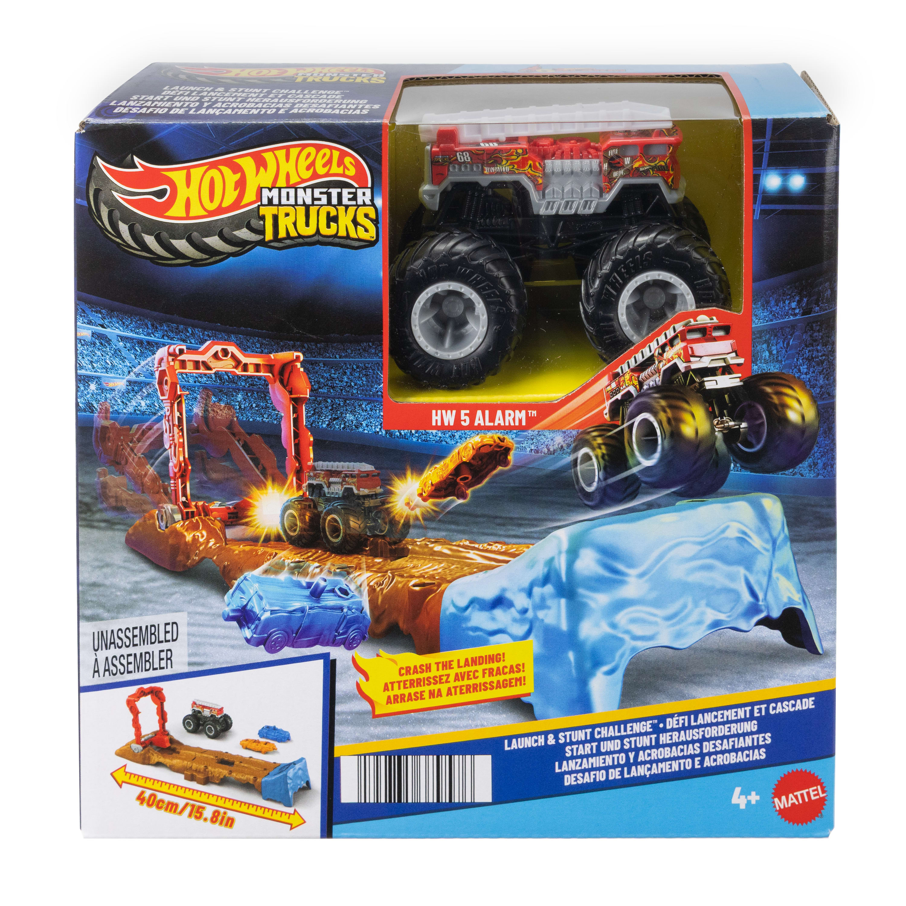 2 oyuncak kamyon ve 2 ezilmiş araba ile 121 cm'lik Hot Wheels Monster Trucks Çift Arazili Yarış Pisti