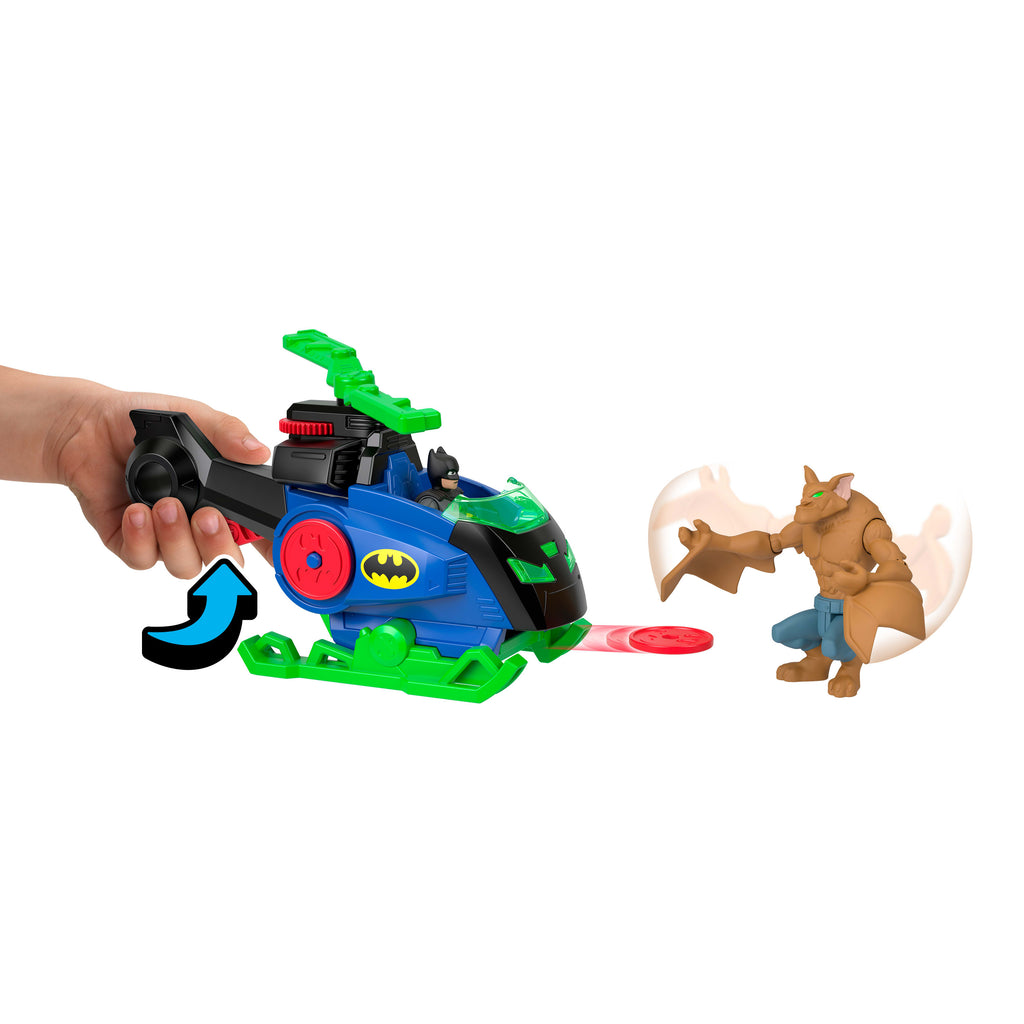 Imaginext DC Super Friends Batcopter ve Man-Bat oyun seti, Batman, Man-Bat, fırlatılabilir disk (Stiller çeşitlilik gösterebilir)