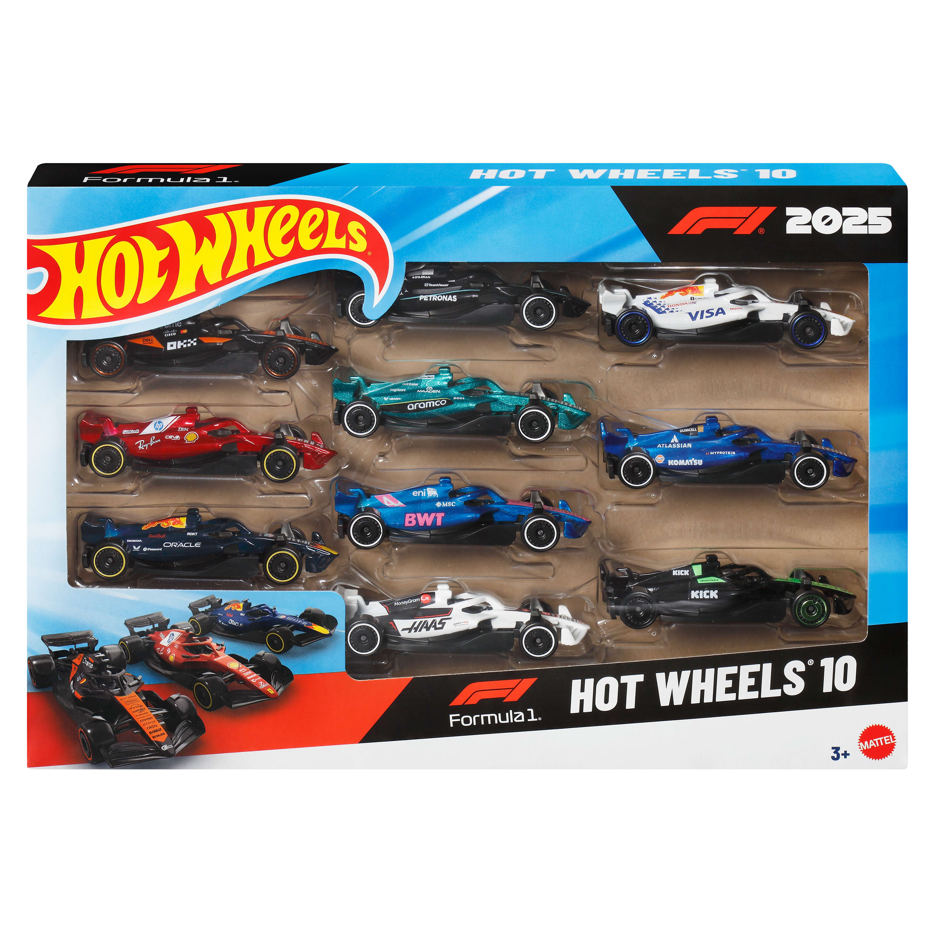 Hot Wheels Formula 1 10'lu Metal Araba Seti - 2025 Sezonu F1 Takımları 1:64 Ölçek