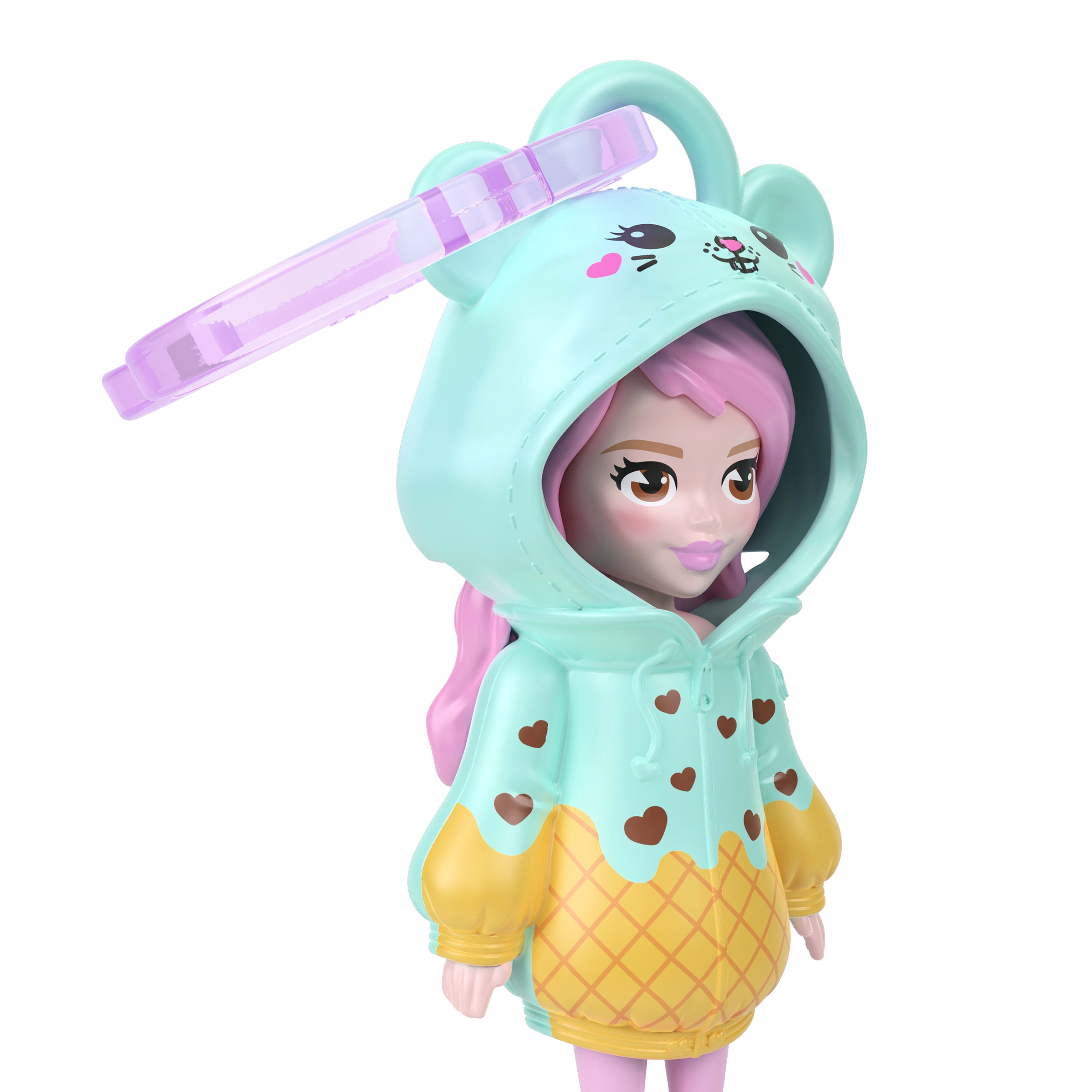 7,5 cm'lik Polly Pocket bebek, anahtarlık ve moda aksesuarları, seyahat oyuncakları