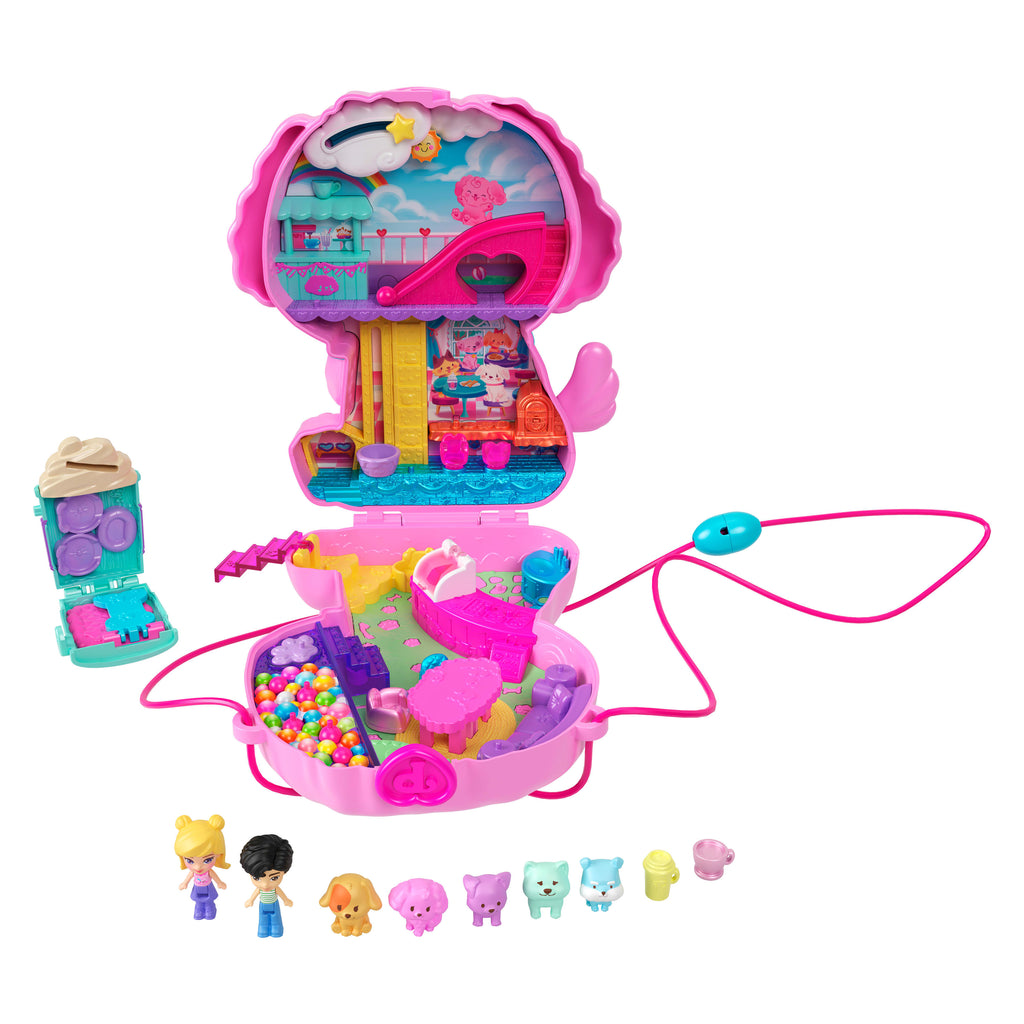 Polly Pocket Köpek Kafe Çanta Oyun Seti (2 Bebek, 7 Aksesuar)