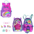 Polly Pocket Tek Boynuzlu At Seyahat Sırt Çantası oyun seti, 2 mini bebek ve renkli aksesuarlar, seyahat oyuncağı