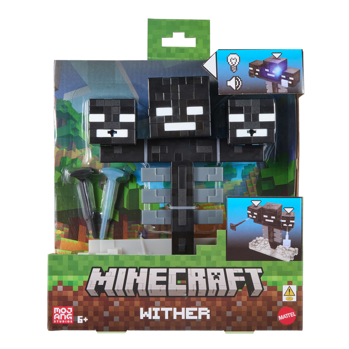 Işıklı ve sesli Mattel Minecraft Wither figürü, 2 aksesuar ve pikselli tasarım