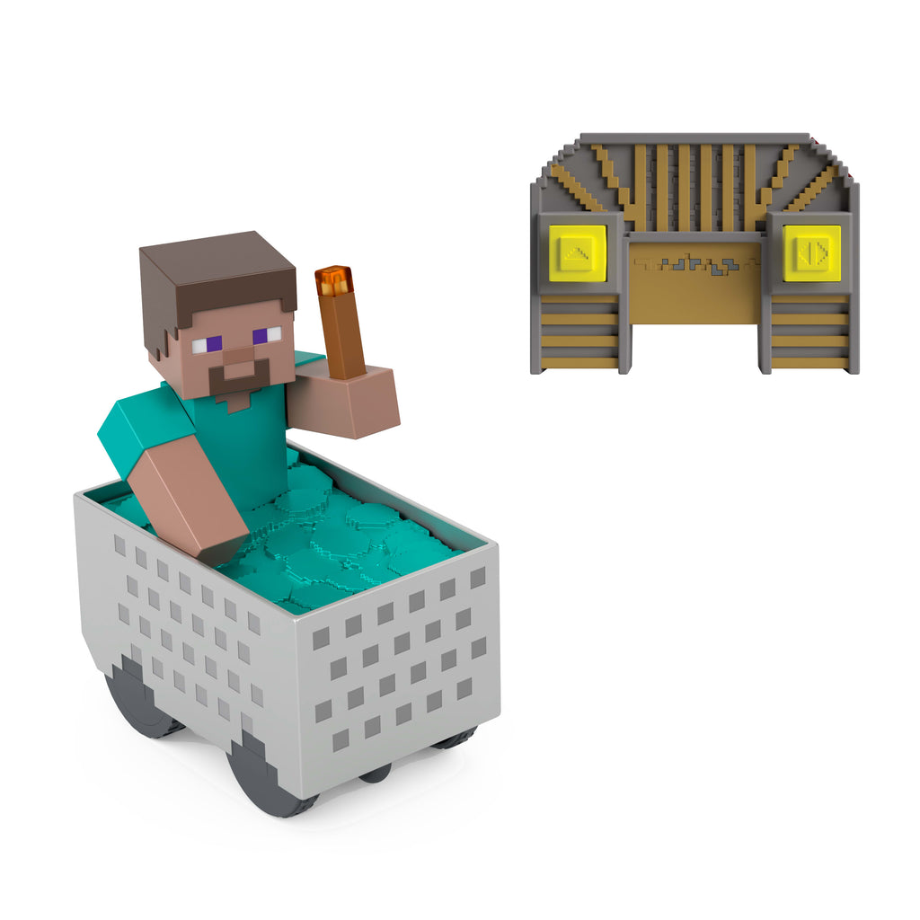 Ön kısmı kaldırma hareketi ve turbo hız özellikli, ışıklı Minecraft Uzaktan Kumandalı Minecart ve Steve, dijital kod