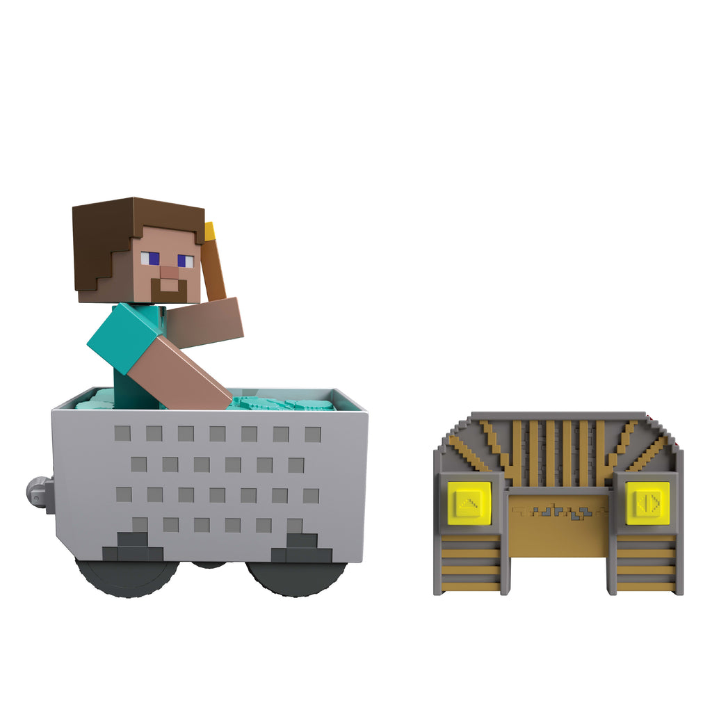 Ön kısmı kaldırma hareketi ve turbo hız özellikli, ışıklı Minecraft Uzaktan Kumandalı Minecart ve Steve, dijital kod