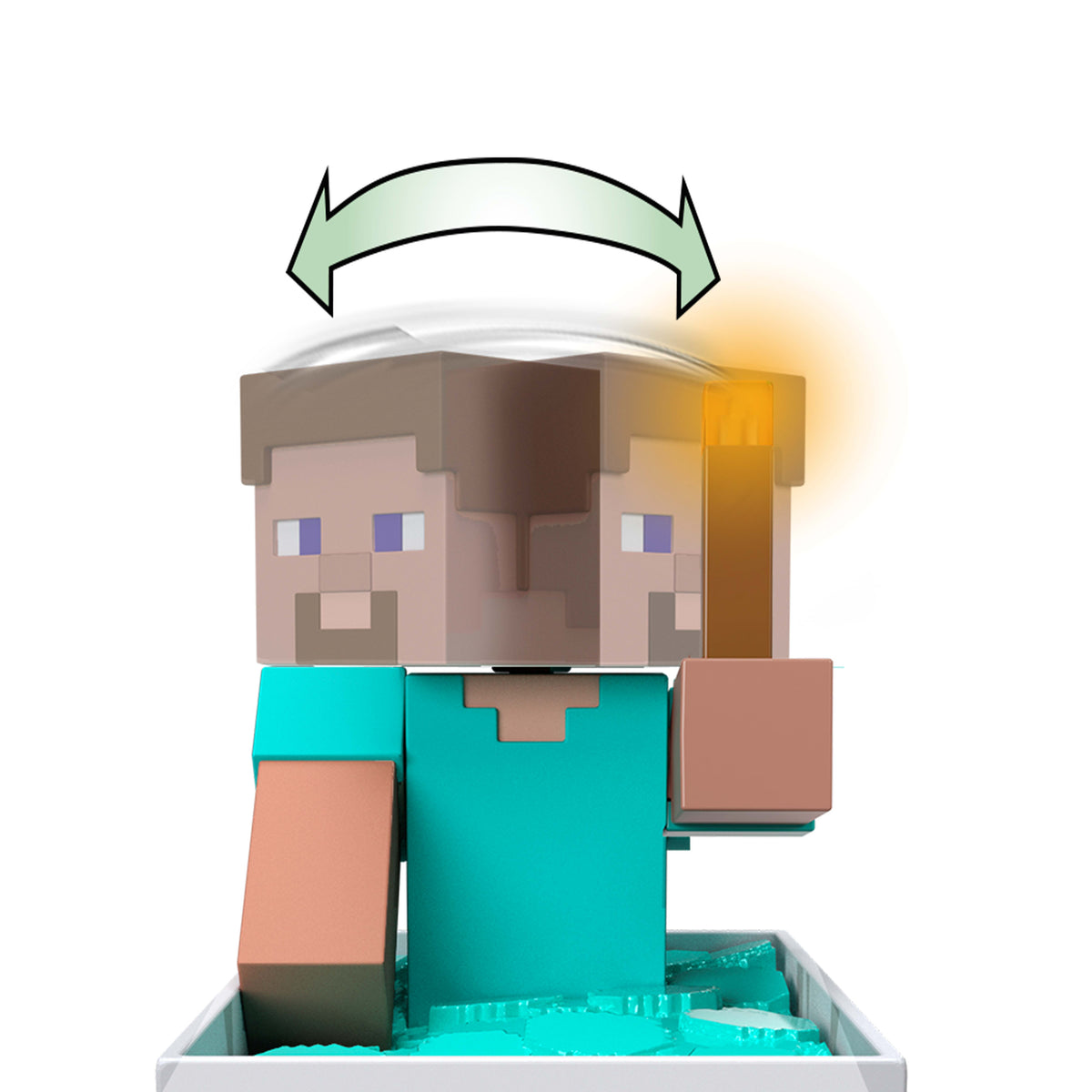 Ön kısmı kaldırma hareketi ve turbo hız özellikli, ışıklı Minecraft Uzaktan Kumandalı Minecart ve Steve, dijital kod