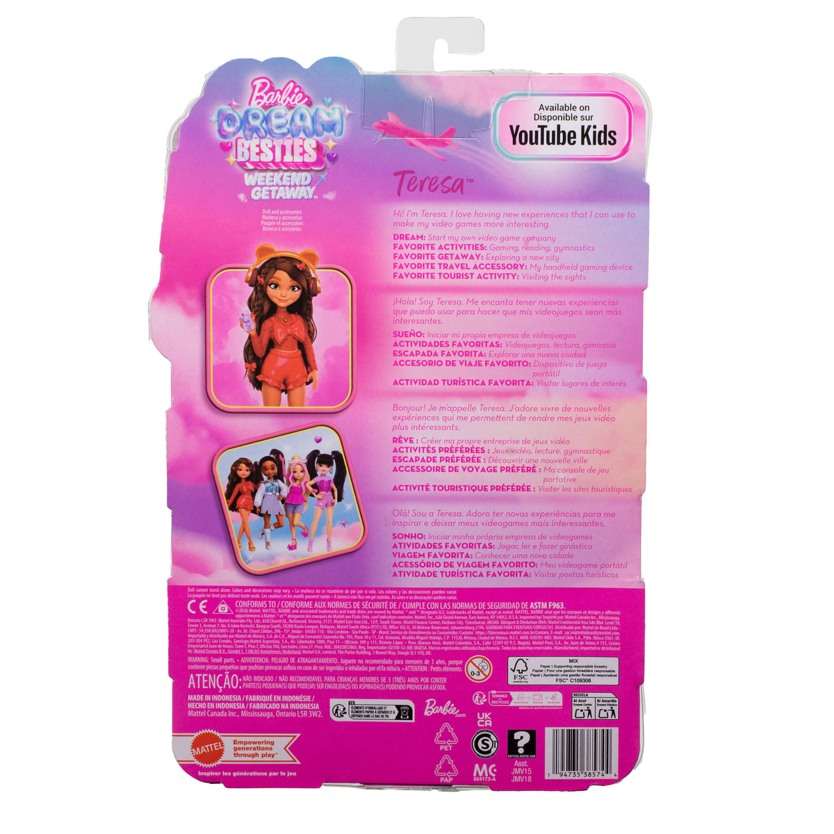 Barbie Dream Besties Hafta Sonu Tatili Teresa bebek ve seyahat temalı 7 aksesuar