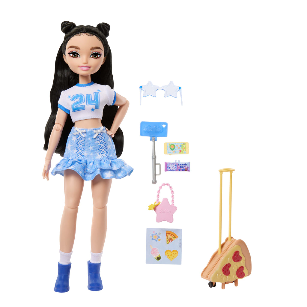 Barbie Dream Besties Hafta Sonu Tatili Renee bebek ve seyahat temalı 7 aksesuar