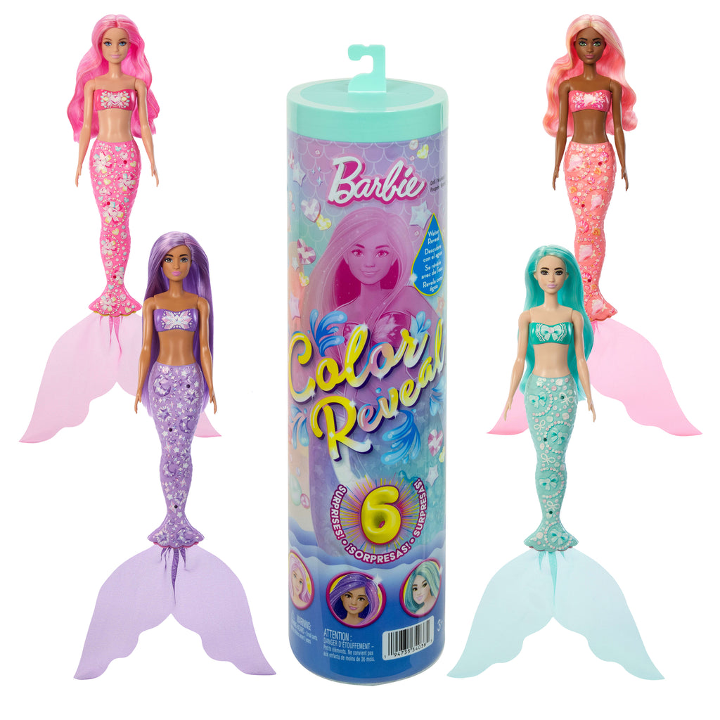 Barbie Color Reveal Deniz Kızı Serisi bebek, aksesuarlar ve 6 farklı sürpriz (Stiller çeşitlilik gösterebilir)