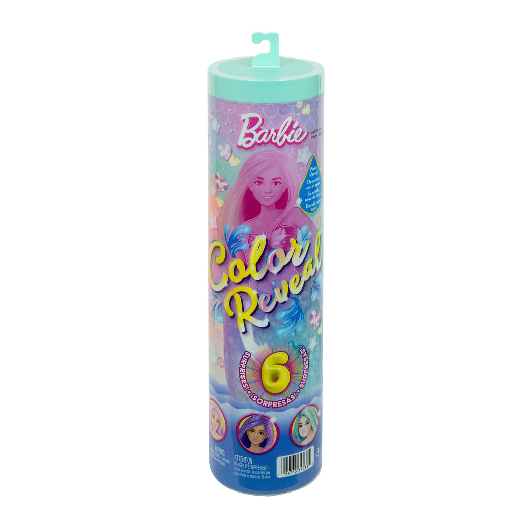 Barbie Color Reveal Deniz Kızı Serisi bebek, aksesuarlar ve 6 farklı sürpriz (Stiller çeşitlilik gösterebilir)