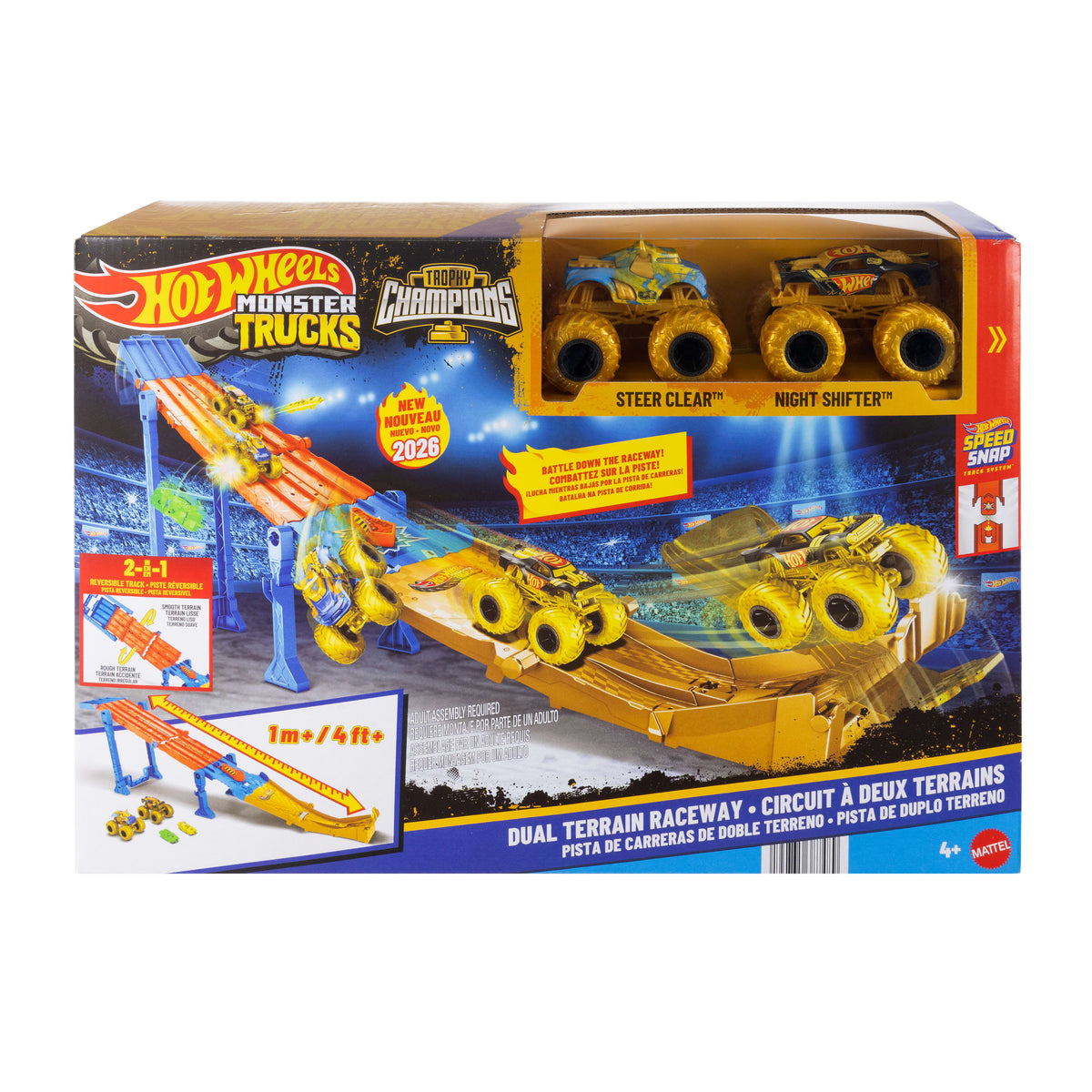 Hot Wheels Monster Trucks Çift Zeminli Yarış Pisti (2 Kamyon + 2 Araba)