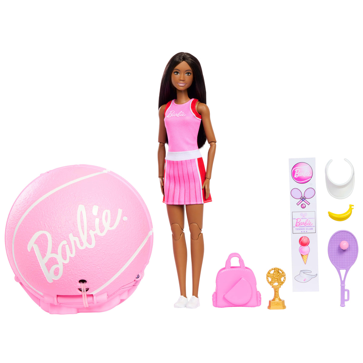 Barbie Team Barbie Roll &amp; Reveal Tenisçi bebek ve aksesuarları, esmer bebek, 8 sürpriz ve tenis topu kılıfı
