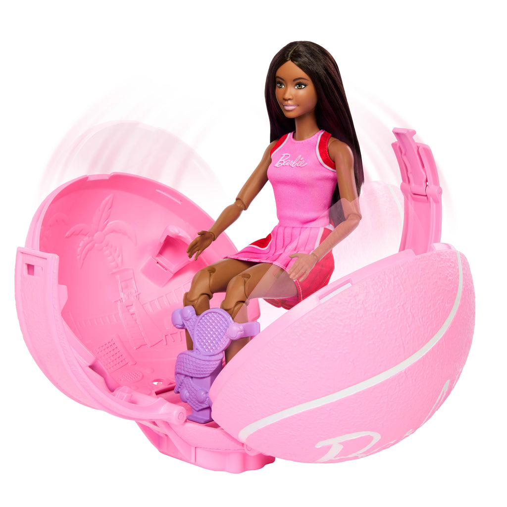 Barbie Team Barbie Roll &amp; Reveal Tenisçi bebek ve aksesuarları, esmer bebek, 8 sürpriz ve tenis topu kılıfı