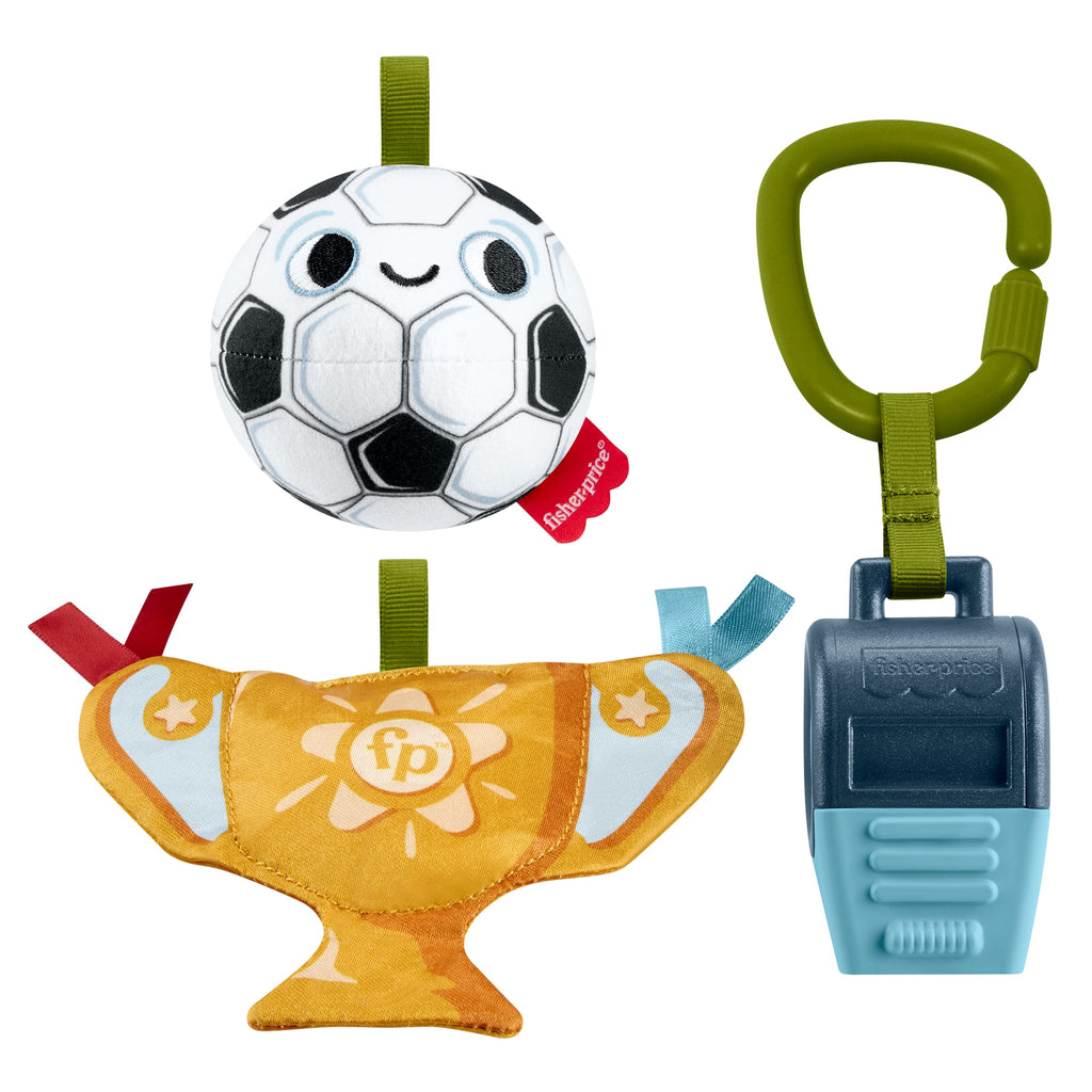 Keyifli Aktiviteler Minik Golcüler hediye seti, futbol temalı 3 parça bebek çıngırak ve dişlik oyuncakları