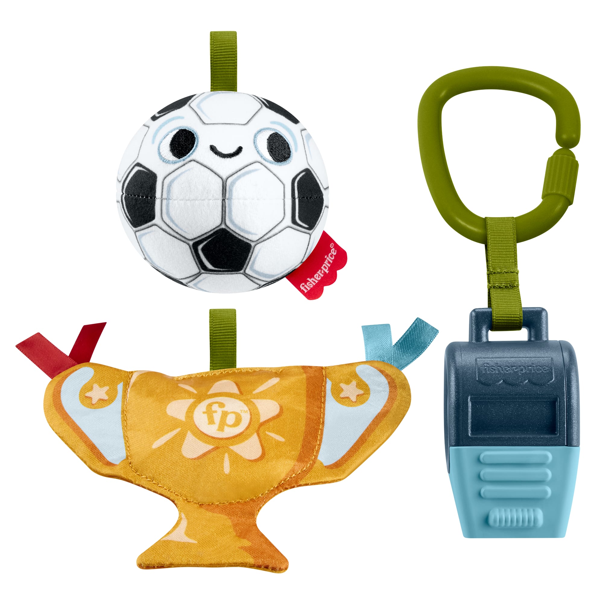 Keyifli Aktiviteler Minik Golcüler hediye seti, futbol temalı 3 parça bebek çıngırak ve dişlik oyuncakları
