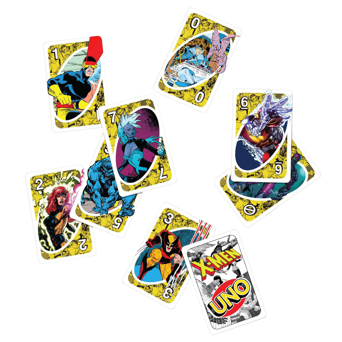 Çocuklar, yetişkinler ve aileyle bir araya gelinen akşamlara uygun, 2-10 kişiyle oynanabilen UNO X-Men kartları, Marvel çizgi romanlarından ilham alan deste tasarımı