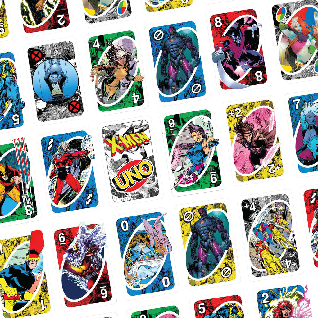 Çocuklar, yetişkinler ve aileyle bir araya gelinen akşamlara uygun, 2-10 kişiyle oynanabilen UNO X-Men kartları, Marvel çizgi romanlarından ilham alan deste tasarımı