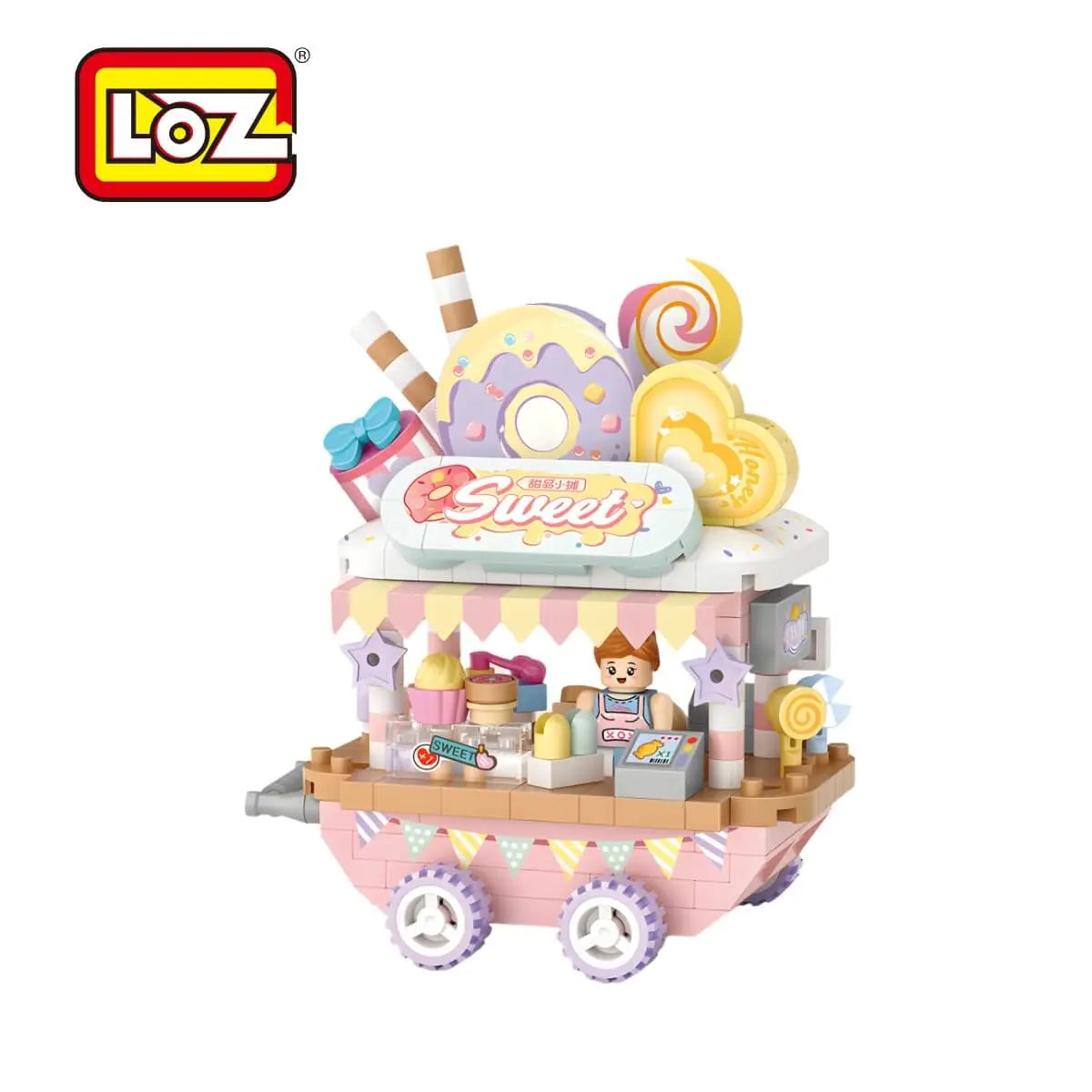 LOZ Tatlı Arabası Stand Cart — 300 Parça Mikro Blok Sergilik Set (14+)