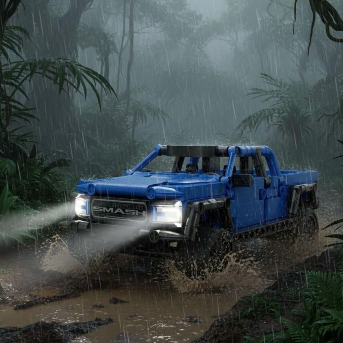 CaDA Smash Off-Roader Mavi Arazi Aracı Yapı Bloğu Seti - 390 Parça, Geri Çekmeli Motor (C52029W)