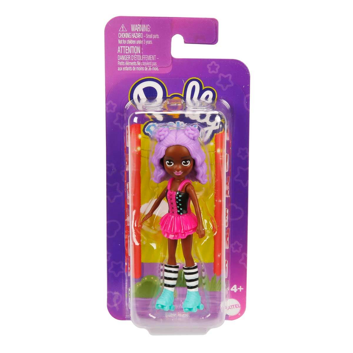 Polly Pocket Tekli Mini Bebek - Patenci (Mor Saçlı, Puantiyeli Korse & Pembe Etek)