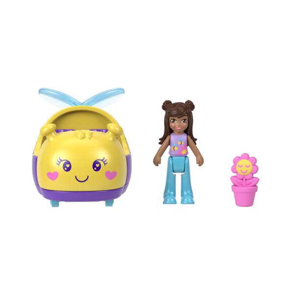 Polly Pocket Muhteşem Araçlar Arı Arabası, Mini Bebek, Çiçek Aksesuarı ve Metal Araç