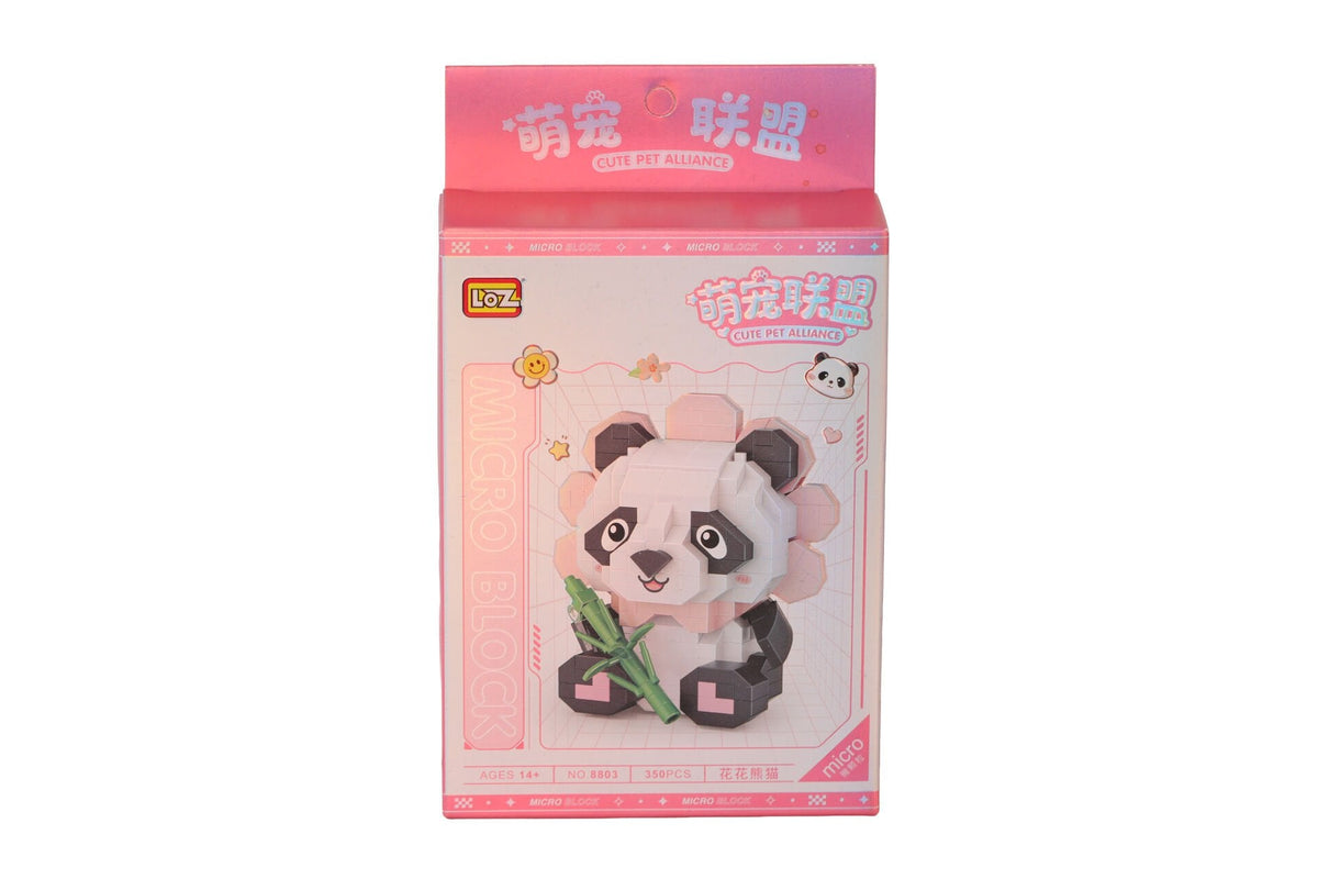 LOZ Çiçekli Panda Figürü — 350 Parça Mikro Blok Sergilik Set (14+)